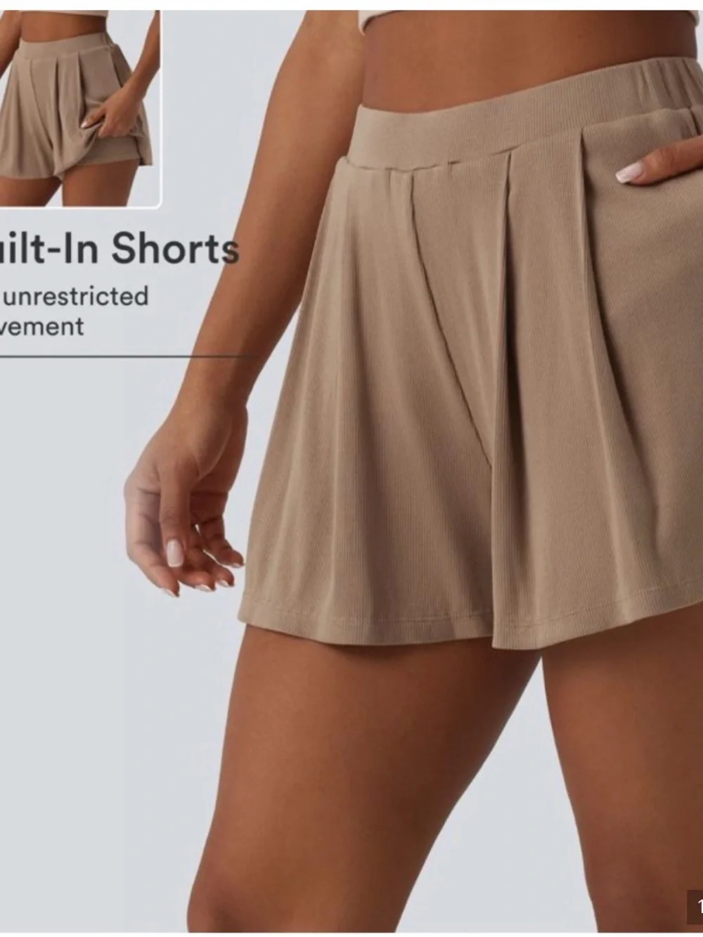 HALARA Pleated Built-In Shorts in Tan Size L